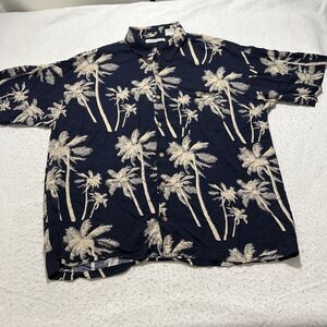 Knightsbridge Men's XXL Short Sleeve Hawaiian Palm Tree Navy Button Up Shirt